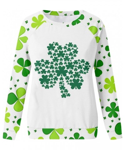 Women's St Patrick's Day T Shirts Green Clover Long Sleeve Tops Funny Plus Size Outfit 2024 Crewneck Sweatshirt 05-dark Green...