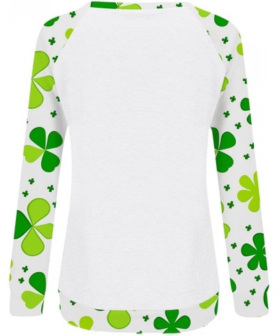 Women's St Patrick's Day T Shirts Green Clover Long Sleeve Tops Funny Plus Size Outfit 2024 Crewneck Sweatshirt 05-dark Green...