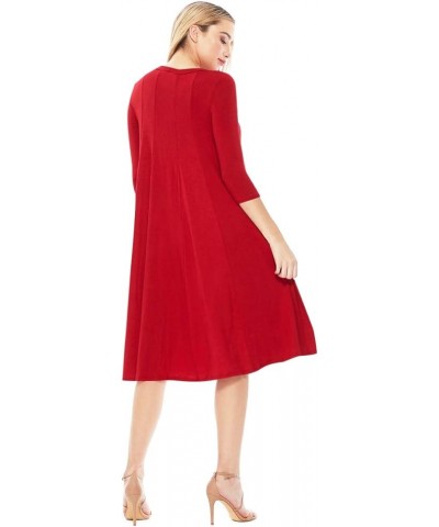 Women's Loose Fit 3/4 Sleeve Round Neck Jersey Knit A-Line Solid Midi Dress Hdr00680 Red $16.17 Dresses