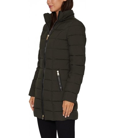 Women's Stretch 3/4 Puffer Jacket with Faux Fur Striped Hood Moss Green $25.84 Coats