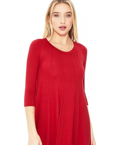 Women's Loose Fit 3/4 Sleeve Round Neck Jersey Knit A-Line Solid Midi Dress Hdr00680 Red $16.17 Dresses