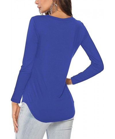 Women's Short/Long Sleeve V Neck Criss Cross T-Shirt Tops C-blue $15.59 T-Shirts