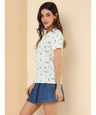 Women's Bow Tie Neck Short Sleeve Printed Chiffon Blouse White-floral $12.74 Blouses