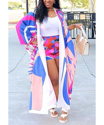 2 Piece Outfits for Women Sexy Beach Cover Up Shorts Set Open Front Long Cardigan Blue Pink $23.75 Swimsuits