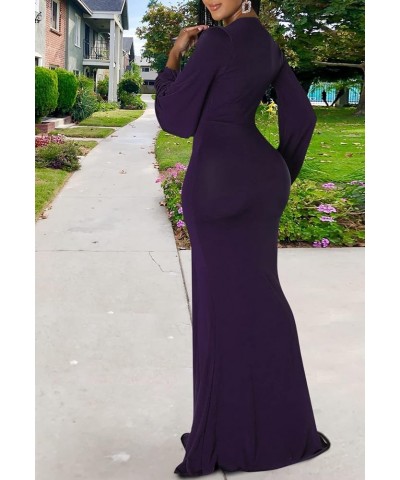 Sexy Floral Maxi Dress for Women Deep V-Neck Long Sleeve Casual Long Party Dress Purple-f $23.52 Dresses