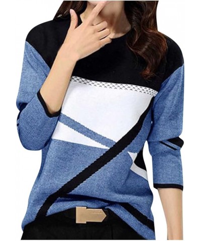 Camisa Negra de Manga Larga Mujer Costura Contraste Color Top Camiseta Camiseta Blusa Túnica Shirt Tunic, T2-blue $3.70 T-Shirts