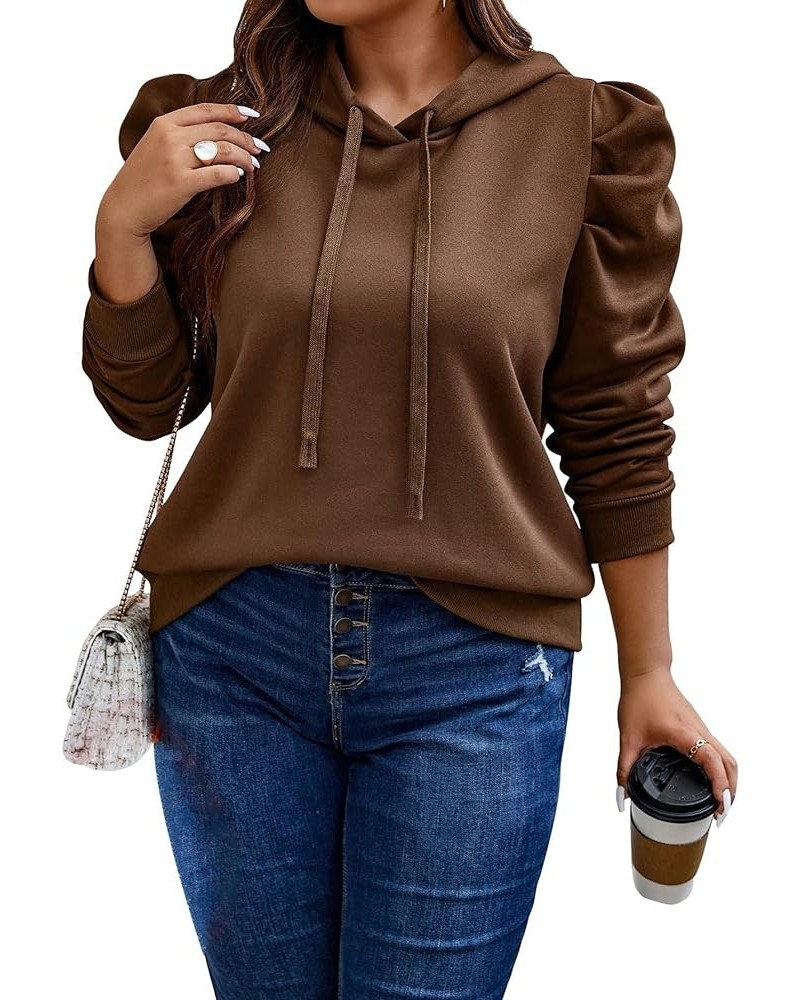 Women's Hoodies Drawstring Puff Long Sleeve Casual Pullover Sweatshirt Coffee Brown Pure $19.88 Hoodies & Sweatshirts