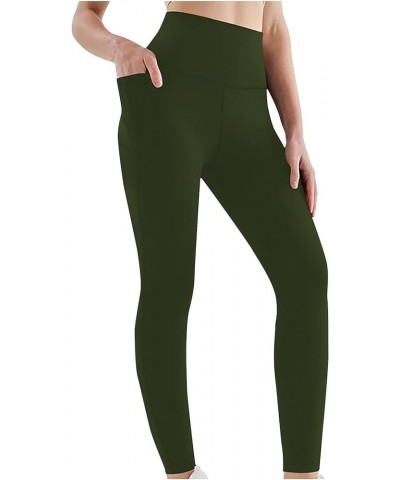 Workout Leggings for Women with Pockets Tummy Control High Waisted Yoga Pants Plus Size Gym Athletic Activewear A01-army Gree...