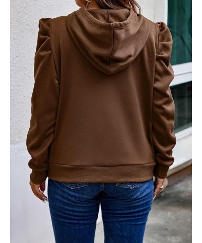 Women's Hoodies Drawstring Puff Long Sleeve Casual Pullover Sweatshirt Coffee Brown Pure $19.88 Hoodies & Sweatshirts