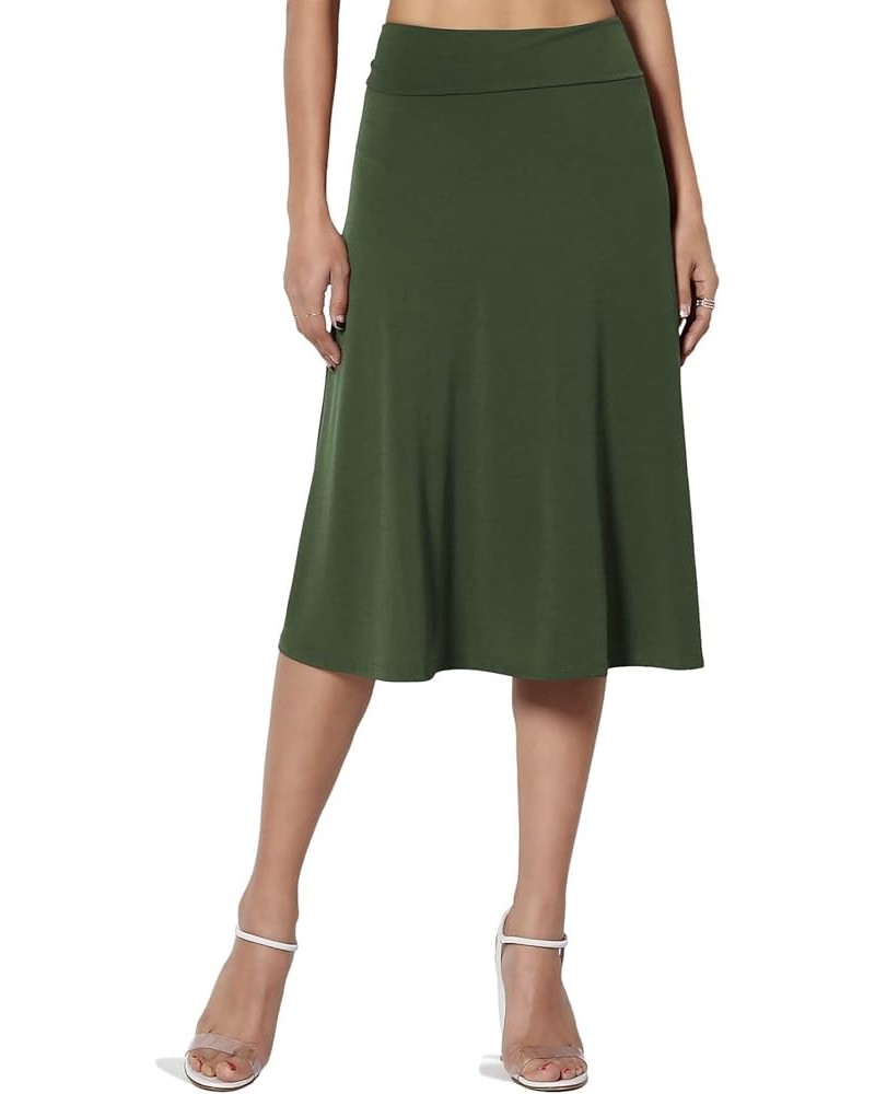 Women's Simple Foldover Stretch A-Line Flared Knee Length Skirt Comfy Stylish Nolan Army Green $11.50 Skirts
