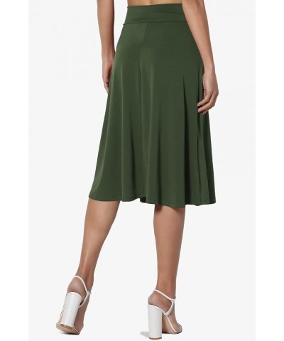 Women's Simple Foldover Stretch A-Line Flared Knee Length Skirt Comfy Stylish Nolan Army Green $11.50 Skirts