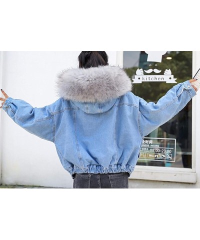Women's Oversized Warm Sherpa Lined Faux Fur Hooded Denim Jacket Jean Coat Grey $25.19 Jackets