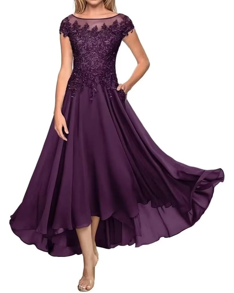 Lace Appliques Chiffon Mother of The Bride Dresses for Wedding Elegant A-Line Evening Gown Wedding Guest Formal Dress Grape $...