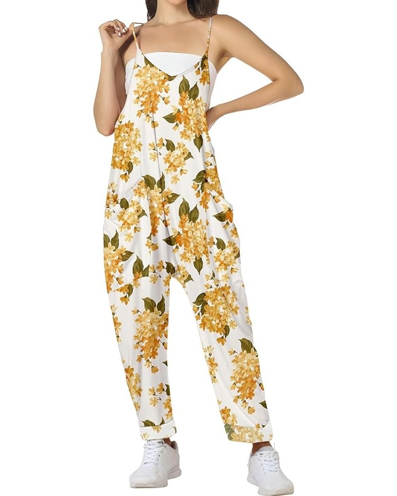 Women's Summer Jumpsuits Loose Spaghetti Strap Baggy Rompers Casual Onesie Jumpers Overalls with Pockets F: White Floral Big1...
