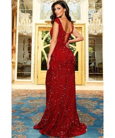 Sequin Mermaid Prom Dresses with Slit Off Shoulder Long Sweetheart Formal Evening Party Dress for Women 2024 Black $30.55 Dre...
