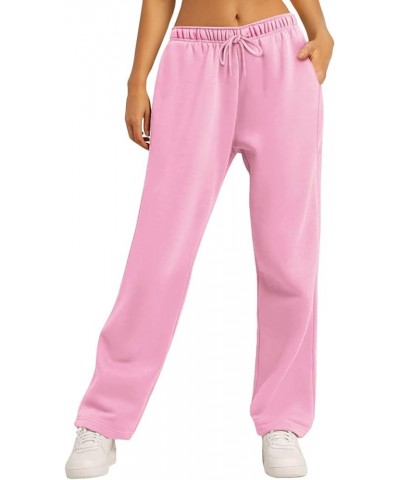 Pants for Women 2024 Trendy High Waisted Wide Leg Sweatshirt Pants Lounge Baggy Comfy Pajama Pants with Pockets C3-pink $7.25...