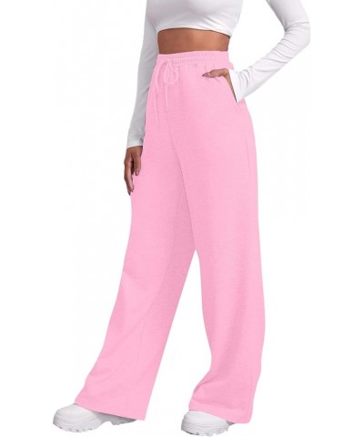 Pants for Women 2024 Trendy High Waisted Wide Leg Sweatshirt Pants Lounge Baggy Comfy Pajama Pants with Pockets C3-pink $7.25...