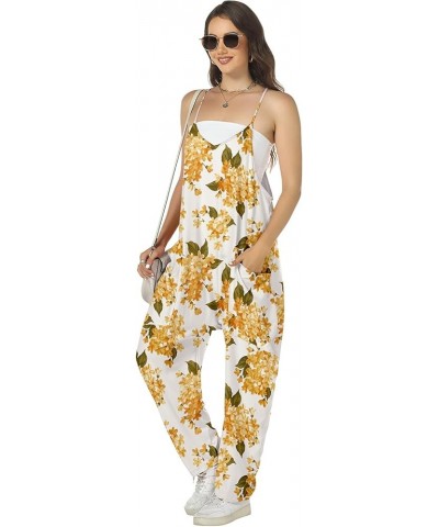 Women's Summer Jumpsuits Loose Spaghetti Strap Baggy Rompers Casual Onesie Jumpers Overalls with Pockets F: White Floral Big1...