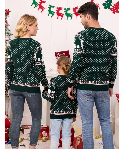 Family Christmas Sweater Crew Neck Reindeer Snowflakes Knitted Pullover for Women/Men/Kids Kids B_kids_green $8.00 Sweaters