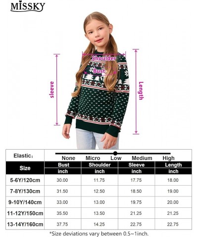 Family Christmas Sweater Crew Neck Reindeer Snowflakes Knitted Pullover for Women/Men/Kids Kids B_kids_green $8.00 Sweaters