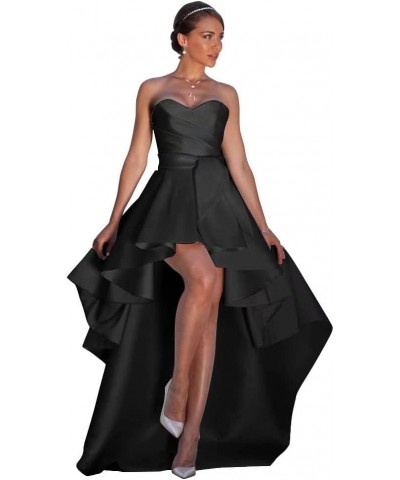 Strapless High Low Satin Prom Dresses Long Formal Evening Dress Black $33.60 Dresses