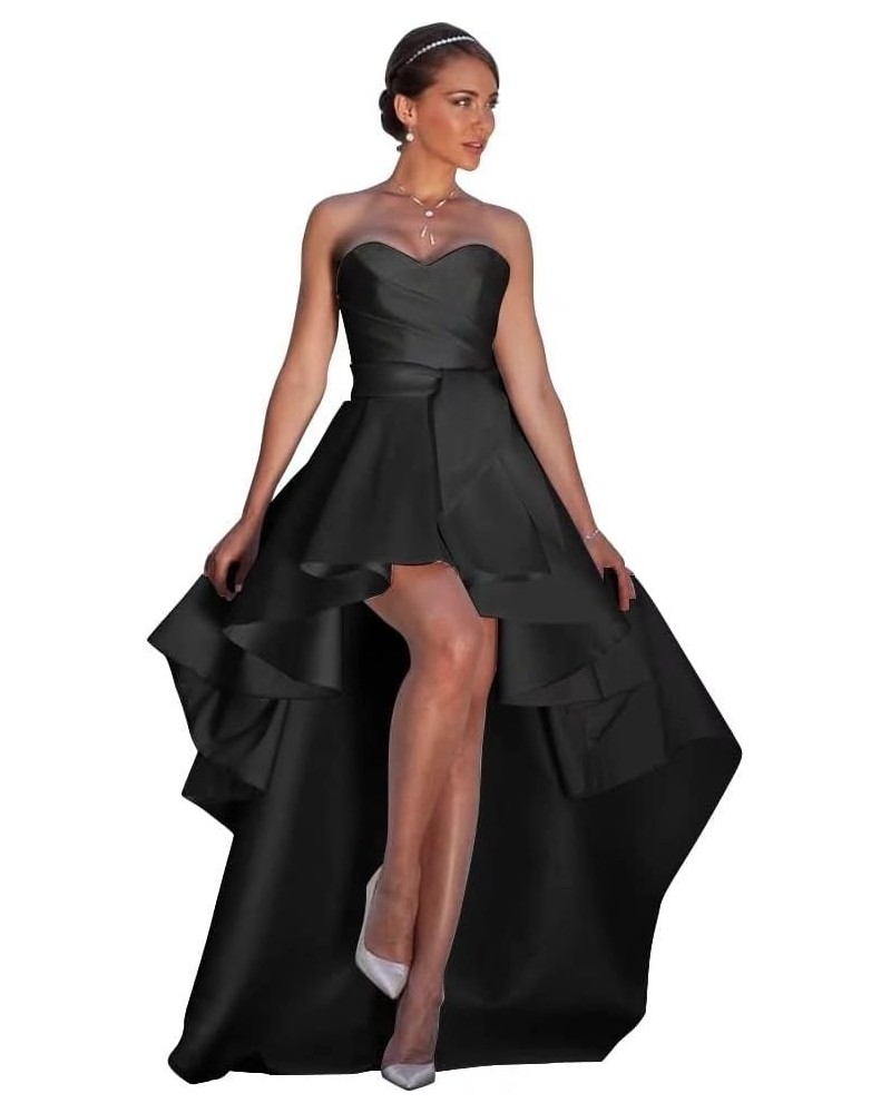 Strapless High Low Satin Prom Dresses Long Formal Evening Dress Black $33.60 Dresses