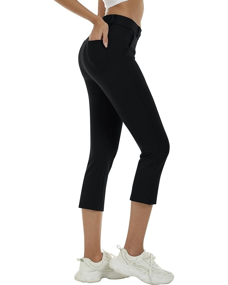 Women's Golf Capri Pants Stretch Slim Business Casual Pants Straight Leg Yoga Dress Pants with Pockets Office Slacks Black $1...