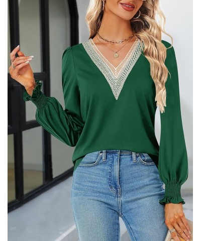 Womens Tops Dressy Casual Lace V Neck Shirts Puff Long Sleeve Fashion Loose Blouse 2-army Green $14.26 Blouses