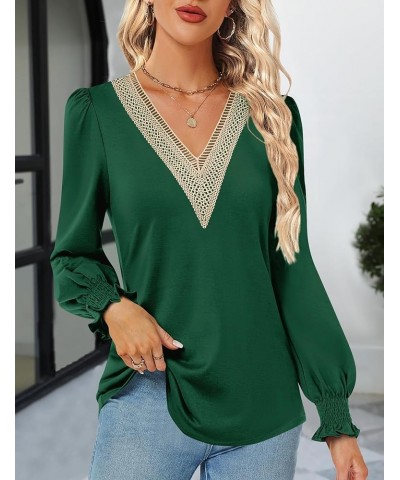 Womens Tops Dressy Casual Lace V Neck Shirts Puff Long Sleeve Fashion Loose Blouse 2-army Green $14.26 Blouses