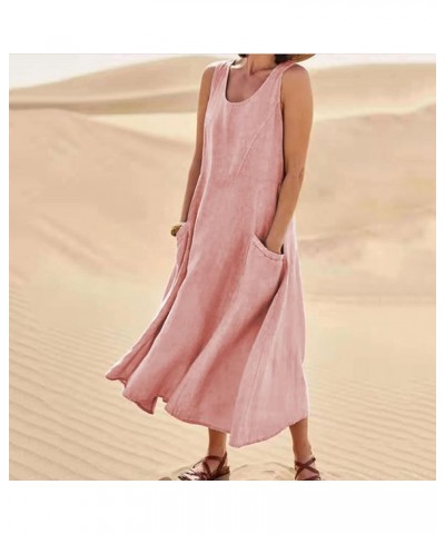 Womens Maxi Dresses Summer Casual Cotton Linen Sundress with Side Pockets Loose Flowy Swing Sleeveless Vacation Long Dress 01...