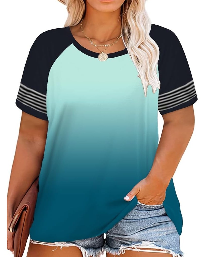 Plus-Size-Tops for Women Summer Short Sleeve Raglan Color Block Striped T-Shirts 31-jc $15.19 T-Shirts