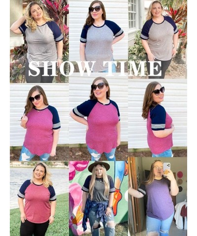 Plus-Size-Tops for Women Summer Short Sleeve Raglan Color Block Striped T-Shirts 31-jc $15.19 T-Shirts