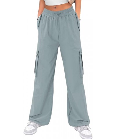 2024 Women Parachute Pants Cargo Pants Baggy Trendy Y2K Pant Streetwear with Pockets A-haze Cyan $10.25 Pants