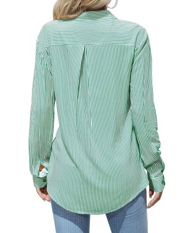Women's Super Soft Striped Button Down Shirts Long Sleeve Casual Blouses Green $10.91 Blouses