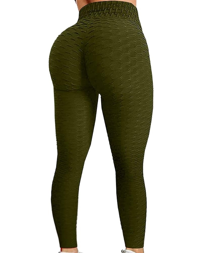 Womens High Waist Yoga Pants Butt Lifting Anti Cellulite Honeycomb Scrunch Workout Leggings Ruched Active Gym Pants 1-army Gr...