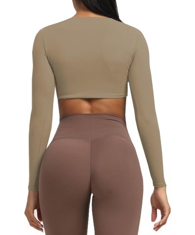 Long Sleeve Crop Tops for Women Sienna Twist Deep V Workout Crop T Shirt Top Taupe $18.69 Activewear