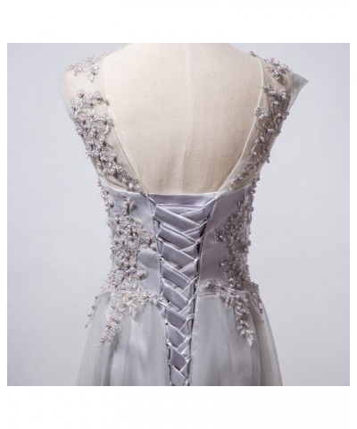 Sheer Bateau Tea Length Short Lace Pearls Prom Homecoming Party Dresses Peach $37.80 Dresses