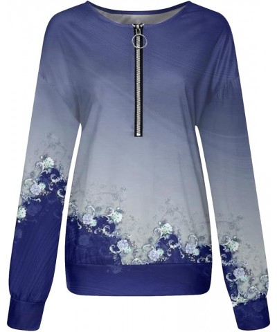 Fall Sweatshirts For Women Round Neck Tops Cotton Shirts Casual Fashion Shirt Tops Women's Casual Long Sleeve Tops 3-royal Bl...