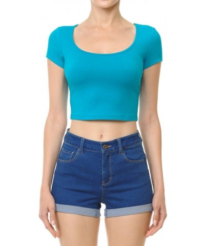 Women's Cotton Basic Scoop Neck Crop Top Short Sleeve Tops 011-purple $9.34 T-Shirts