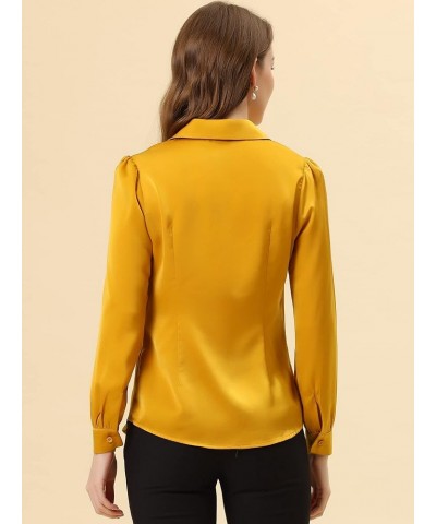 Women's Elegant Collar Blouse Long Sleeve Work Office Button Down Satin Shirt Yellow $15.99 Blouses