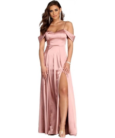 Women's Off The Shoulder Prom Dresses Long with Slit Spaghetti Straps Satin Evening Wedding Party Gowns MD003 Olive Green $36...