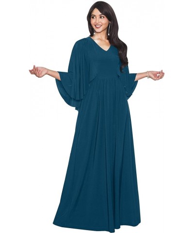 Womens V-Neck Elegant Batwing Cape Sleeves Cocktail Maxi Dress Gown Blue Teal $24.18 Dresses