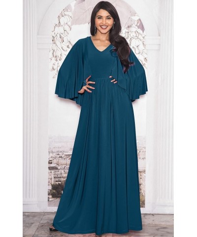 Womens V-Neck Elegant Batwing Cape Sleeves Cocktail Maxi Dress Gown Blue Teal $24.18 Dresses