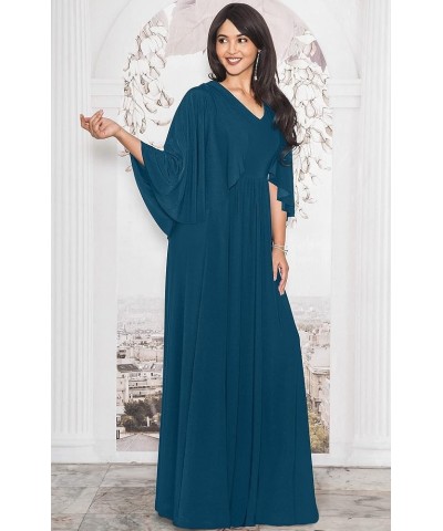 Womens V-Neck Elegant Batwing Cape Sleeves Cocktail Maxi Dress Gown Blue Teal $24.18 Dresses