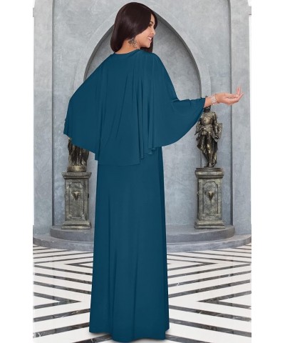 Womens V-Neck Elegant Batwing Cape Sleeves Cocktail Maxi Dress Gown Blue Teal $24.18 Dresses