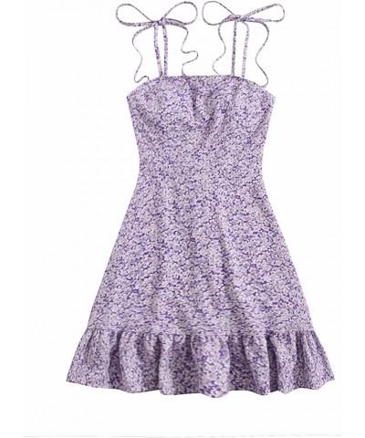 Women's Summer Floral Ruffle Mini Dress Sleeveless Tie Shoulder A Line Flare Short Dresses Beach Sundresses Light Purple $14....