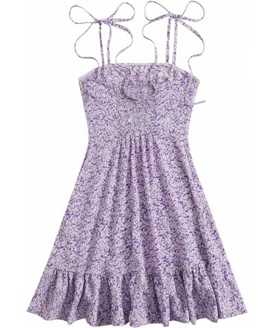 Women's Summer Floral Ruffle Mini Dress Sleeveless Tie Shoulder A Line Flare Short Dresses Beach Sundresses Light Purple $14....