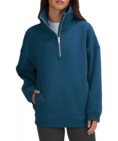 Quarter Zip Pullover Women Oversized Sweatshirt Half Zip Sweatshirts Fleece Sweatshirts Pullover With Pockets Navy $15.04 Act...