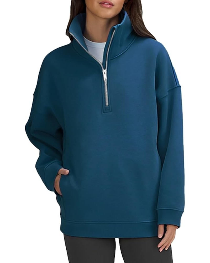 Quarter Zip Pullover Women Oversized Sweatshirt Half Zip Sweatshirts Fleece Sweatshirts Pullover With Pockets Navy $15.04 Act...