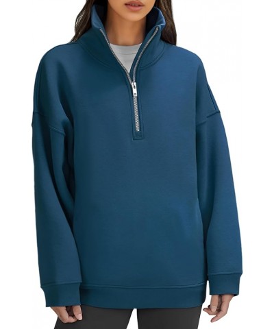 Quarter Zip Pullover Women Oversized Sweatshirt Half Zip Sweatshirts Fleece Sweatshirts Pullover With Pockets Navy $15.04 Act...